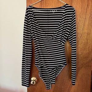 Loft V-Neck Bodysuit Navy Stripes Size Medium